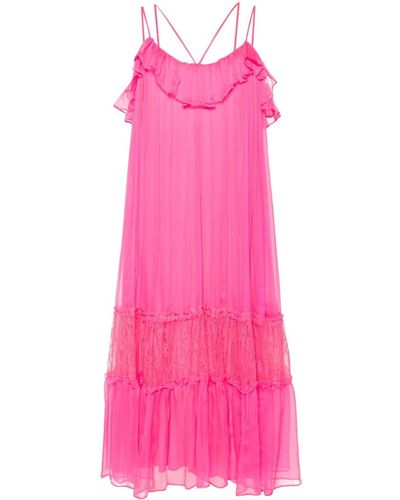 Nissa Lace-panelling Silk Dress - Pink