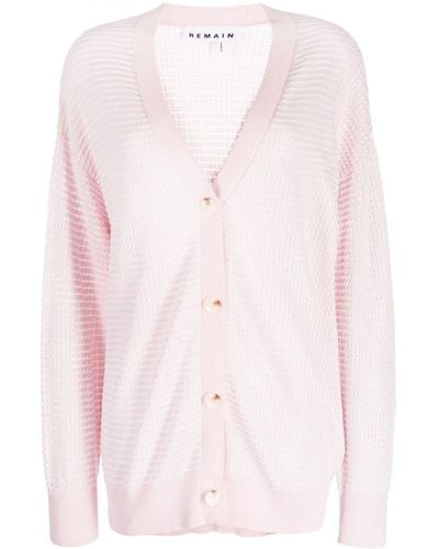 Remain Open-knit V-neck Cardigan - Pink