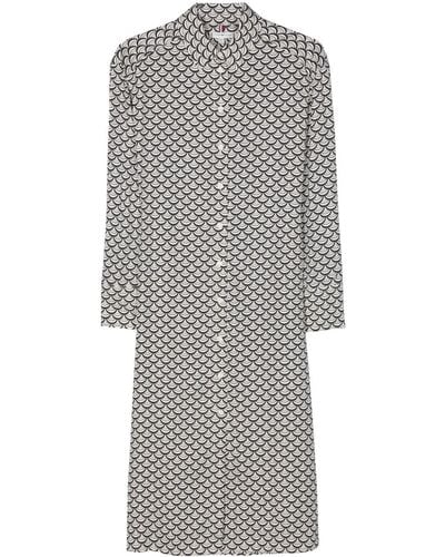 Tommy Hilfiger Graphic-print Twill Midi Shirt Dress - Gray