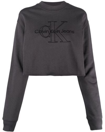 Calvin Klein Monogram-embroidered Cropped Sweatshirt - Black