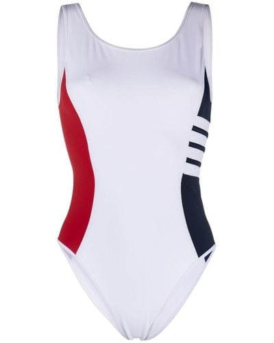 Thom Browne 4-bar Colour-block Swimsuit - White