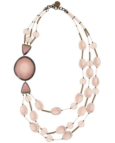 Giorgio Armani Oversize-pendant beaded necklace - Blanco