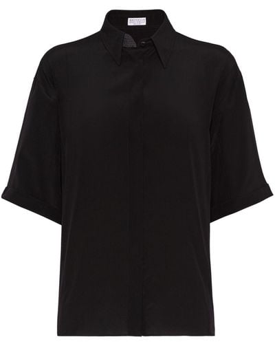 Brunello Cucinelli Monili Bead-mbellished Silk Shirt - Black