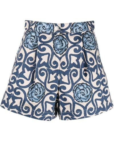 Emporio Armani Graphic-print Pleat-detail Shorts - Blue