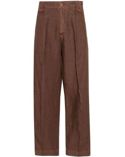 Costumein Cropped Linen Trousers - Brown