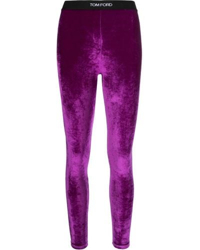 Tom Ford Logo-waistband Velvet leggings - Purple