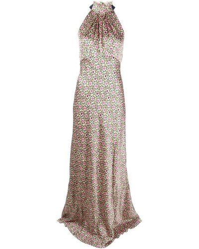 Saloni Michelle Sorrel-print Halterneck Gown - Natural