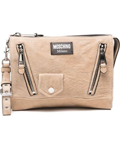 Moschino Clutch con logo in pelle - Neutro