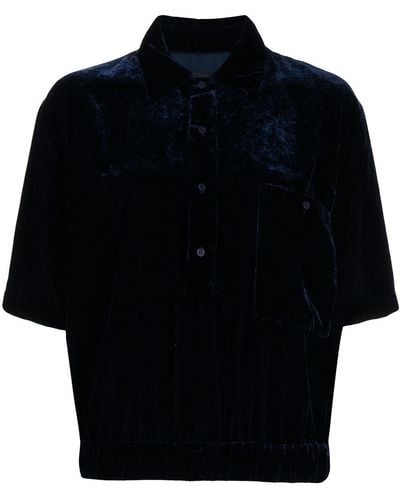 RTA Velvet-effect Oversize Polo Shirt - Blue
