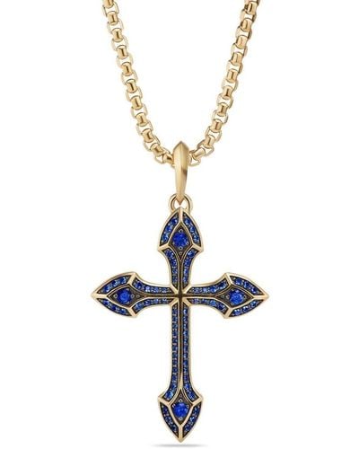 David Yurman 18kt Gothic Cross Amulet Gelbgoldanhänger mit Saphir - Mettallic