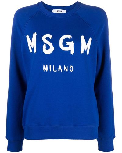 MSGM Sweat en coton à logo imprimé - Bleu