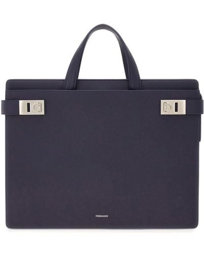 Ferragamo Gancini-buckle Leather Briefcase - Blue