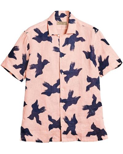 Burberry Short-sleeve Bird Print Linen Shirt - Pink