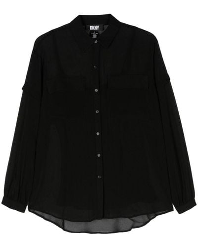 DKNY Semi-sheer Chiffon-crepe Shirt - Black