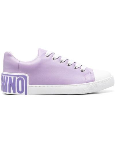 Moschino Embossed Logo Leather Sneakers - Purple