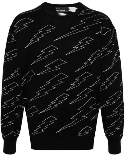 Neil Barrett Pull à motif Thunderbol en intarsia - Noir