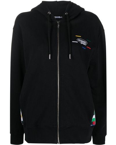 Missoni Embroidered Logo Zip-up Hoodie - Black