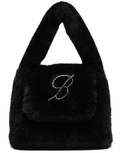Blumarine B Monogram-pin Faux-fur Tote Bag - Black
