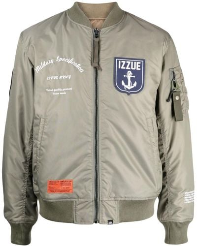 Izzue Patches-detail Padded Bomber Jacket - Gray