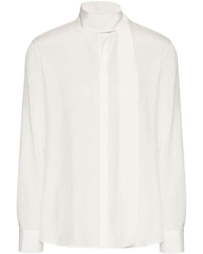 Valentino Garavani Chemise en soie à détail de foulard - Blanc
