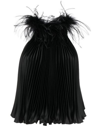 Styland Feathered-collar Pleated Top - Black