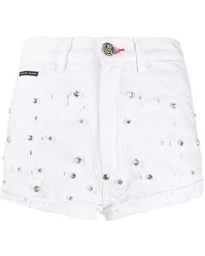 Philipp Plein High-rise Crystal-embellished Shorts - White