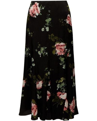 Erdem Floral-print A-line Midi Skirt - Black