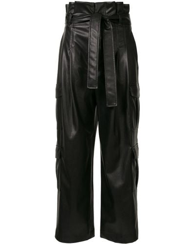 Goen.J Faux-leather Tie Waist Trousers - Black