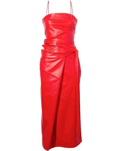 Proenza Schouler Ruched Leather Midi Dress - Red