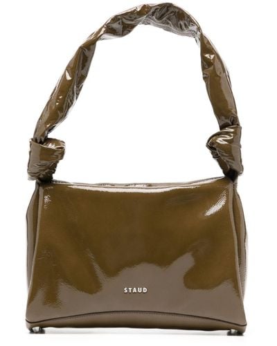 STAUD Patent-finish Leather Shoulder Bag - Brown