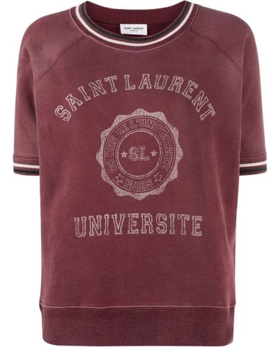 Saint Laurent Cotton Distressed-finish Sweatshirt - Red