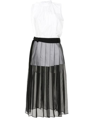 Sacai Chiffon-panel Shirt Dress - Zwart