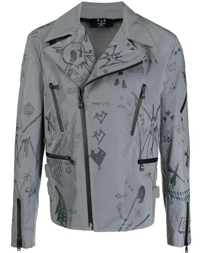 MJB Graffiti-print Biker Jacket - Gray