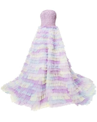 Saiid Kobeisy Tulle Strapless Ruffled Gown - Purple