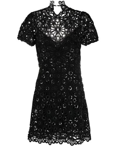 Maje Sequined Crochet Short Dress - Black
