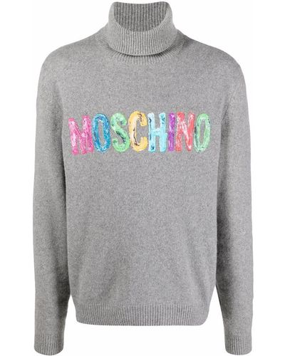 Moschino Painted-logo Cashmere Sweater - Gray