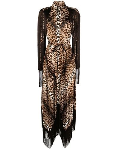 Roberto Cavalli Robe-chemise frangée à imprimé léopard - Neutre