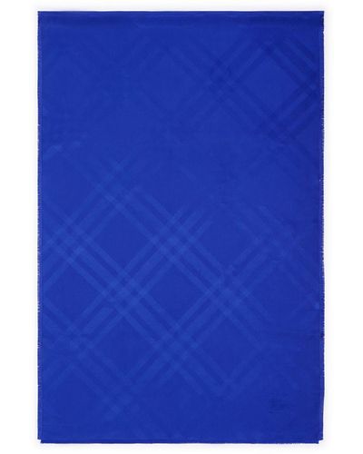 Burberry チェック シルクスカーフ - ブルー