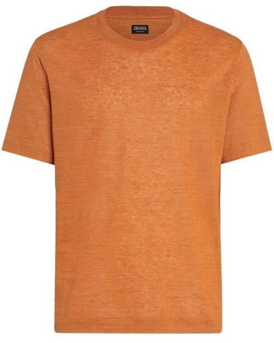 Zegna Fein gestricktes T-Shirt aus Leinen - Orange