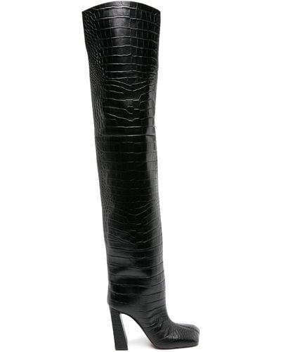 AMINA MUADDI Marine Stiefel mit Kroko-Effekt 95mm - Schwarz