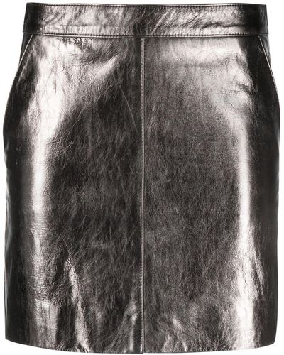 P.A.R.O.S.H. Metallic Leather Mini Skirt - Gray