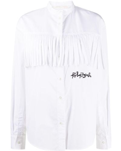 Palm Angels Cotton Shirt Logo Desert Fringes - White