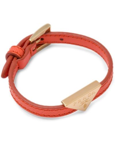 Prada Bracelet en cuir à plaque logo - Rouge