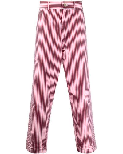 Comme des Garçons Pinstriped Button-tab Straight-leg Pants - Red