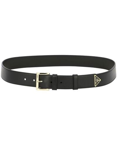 Prada Triangle Logo Leather Belt - Black