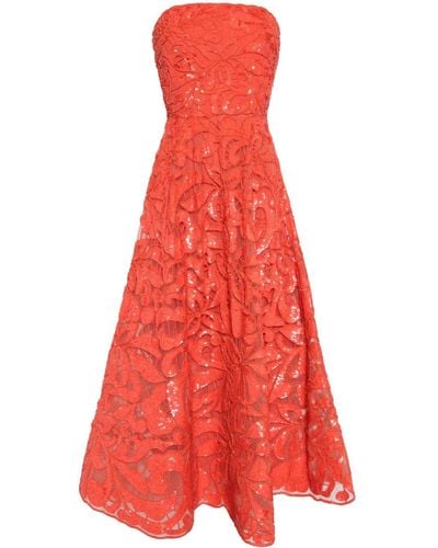 Elie Saab Midi-jurk Met Geborduurde Bloemen - Rood