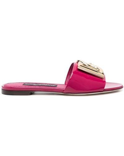 Dolce & Gabbana Patent Leather Slides - Pink