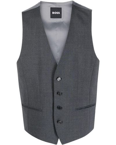 BOSS Single-breasted Buttoned Waistcoat - Grey