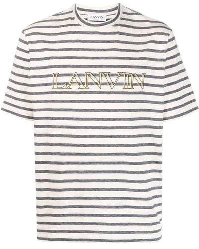 Lanvin T-shirt rayé à logo brodé - Gris