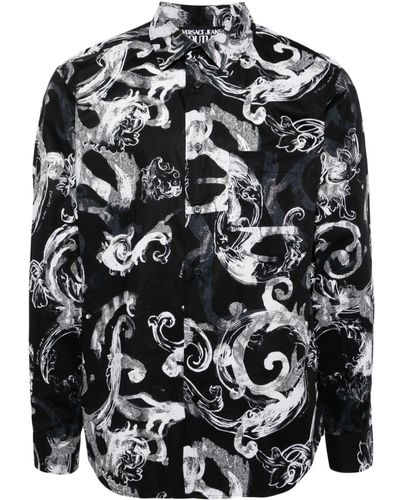 Versace Baroque-print Cotton Shirt - Black